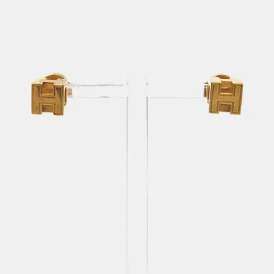 Pre-owned Hermes Hermès H Cube Gold Earrings