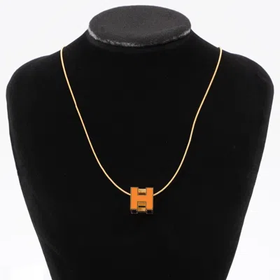 Pre-owned Hermes H Cube Necklace Gold Plated In Blue