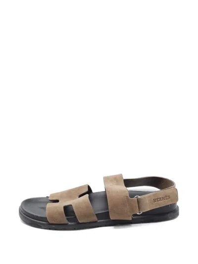 Pre-owned Hermes H Cutout Slingback Sandals In Neutrals