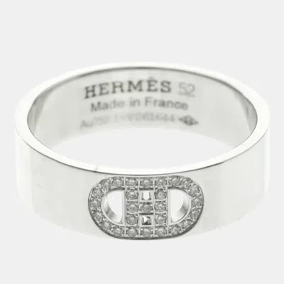 Pre-owned Hermes H D'ancre Diamonds 18k White Gold Diamond Band Ring Eu 52