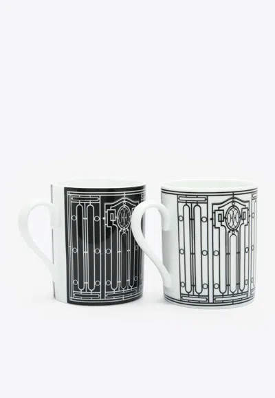Hermes H Deco N°1 And N°2 Porcelain Mug - Set Of 2 In Monochrome