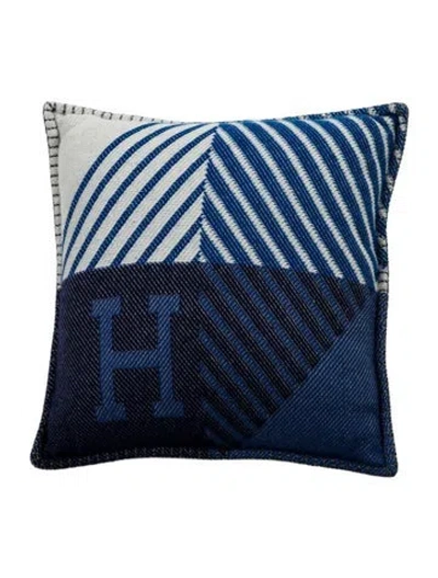 Pre-owned Hermes H Diagonale Throw Pillow In Blue
