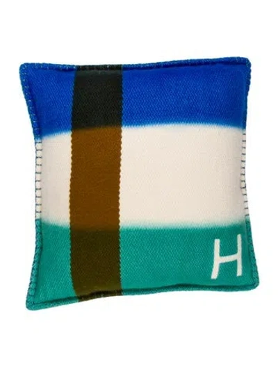 Pre-owned Hermes H Dye Throw Pillow In Blue