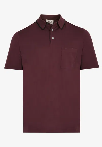 Hermes "h" Embroidered Polo T-shirt In Bourgogne