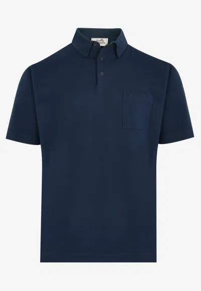 Hermes "h" Embroidered Polo T-shirt In Marine