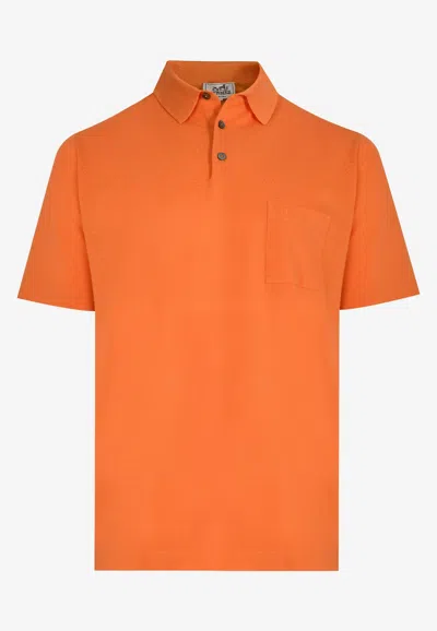 Hermes "h" Embroidered Polo T-shirt In Orange