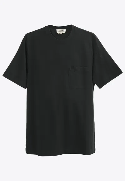 Pre-owned Hermes H Embroidered Short-sleeved T-shirt In Black