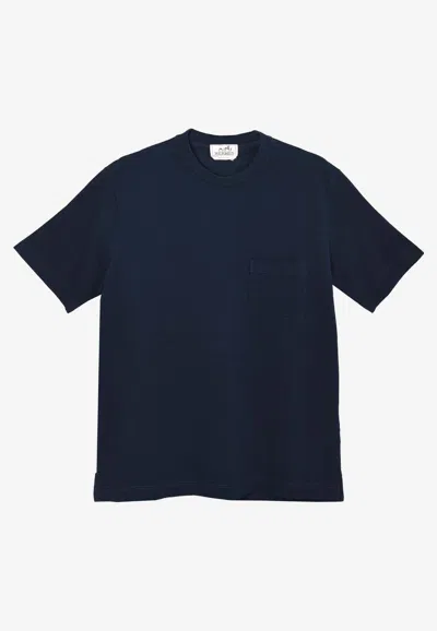 Hermes H Embroidered Short-sleeved T-shirt In Blue