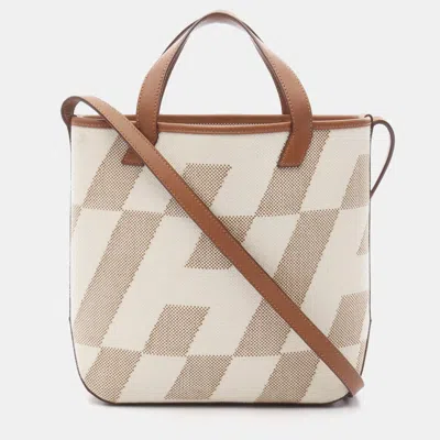 Pre-owned Hermes H En Biais Pm Brown Ecru Z Swift Leather Toilet H Tote Bag