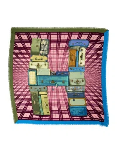 Pre-owned Hermes H En Voyage Cashmere Scarf In Blue