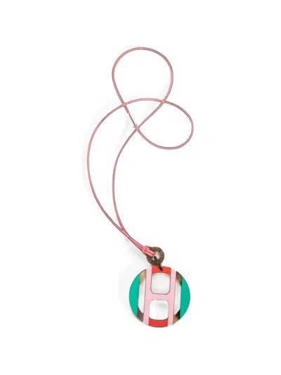 Pre-owned Hermes H Equipe Lacquered Pendant Necklace In Pink