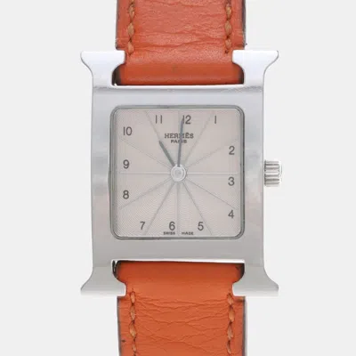 Pre-owned Hermes H Hour Hh1.210 Quartz White Stainless Steel Women's Wristwatch 26mm In Silver