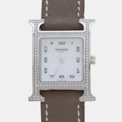 Pre-owned Hermes H Hour Hh1.235 Quartz White Diamonds Stainless Steel Women's Wristwatch 26mm