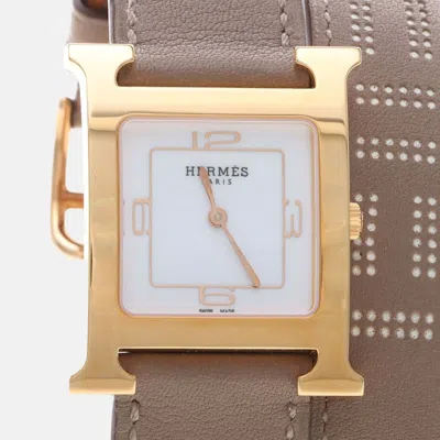 Pre-owned Hermes H Hour Hh1.502 Quartz White Gold-plated Women's Wristwatch 26.5mm