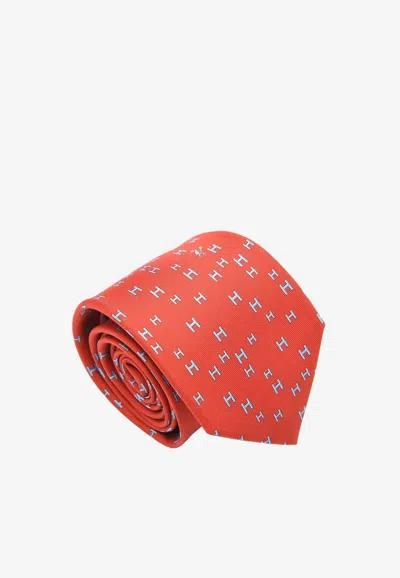 Hermes H Lapin Silk Twill Tie In Red