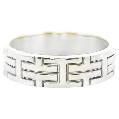Pre-owned Hermes "h" Logo 18k White Gold Kilim Band Ring