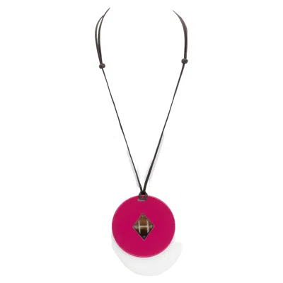 Pre-owned Hermes Hermès H Logo Buffalo Necklace Pink
