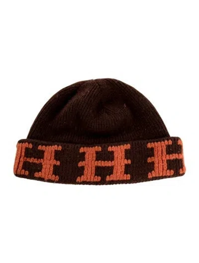 Pre-owned Hermes H Logo Cashmere Beanie In Brown