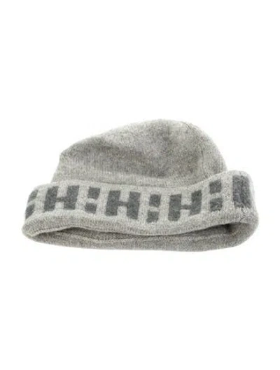 Pre-owned Hermes H Logo Cashmere Beanie In Gray