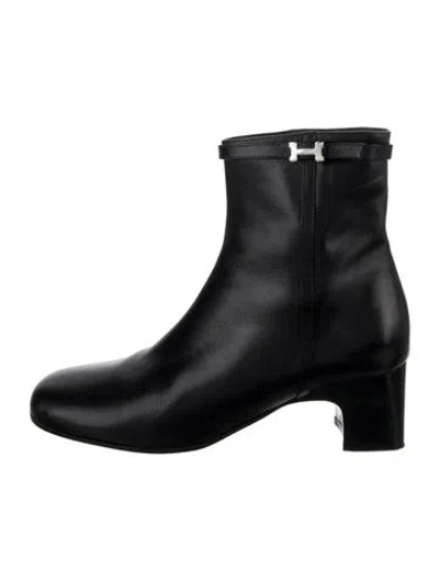 Pre-owned Hermes H Logo Leather Boots In Black
