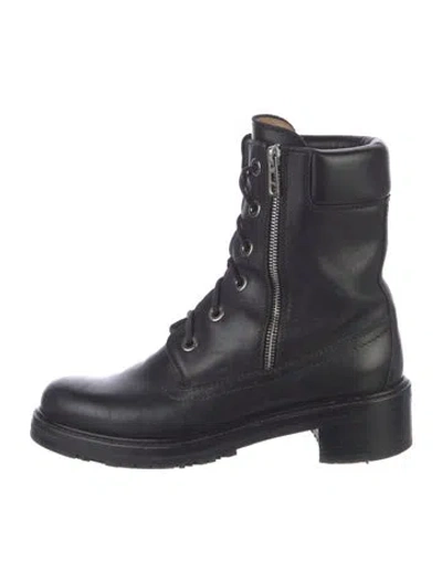 Pre-owned Hermes H Logo Leather Combat Boots In Black