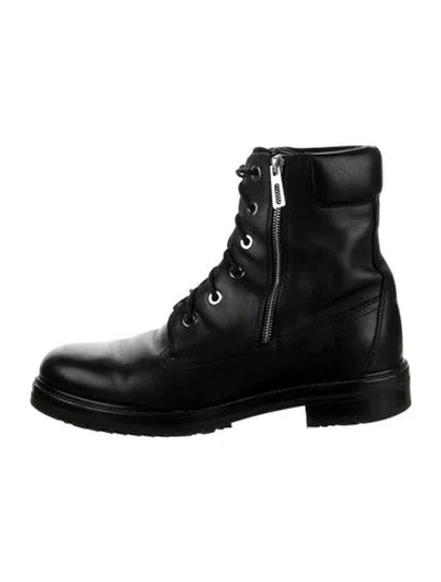 Pre-owned Hermes H Logo Leather Combat Boots In Black