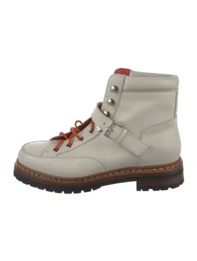 Pre-owned Hermes H Logo Leather Combat Boots In Neutral