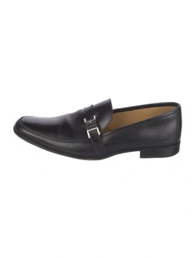 Pre-owned Hermes H Logo Leather Dress Loafers In Black