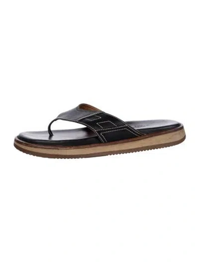 Pre-owned Hermes H Logo Leather Flip Flops In Black