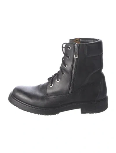 Pre-owned Hermes H Logo Leather Lace-up Boots In Black