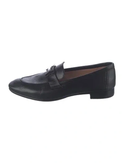 Pre-owned Hermes H Logo Leather Loafers In Black