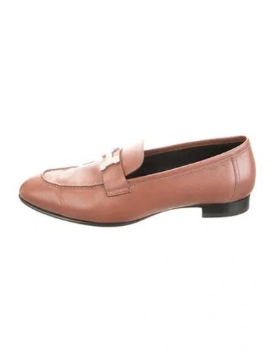 Pre-owned Hermes H Logo Leather Loafers In Brown