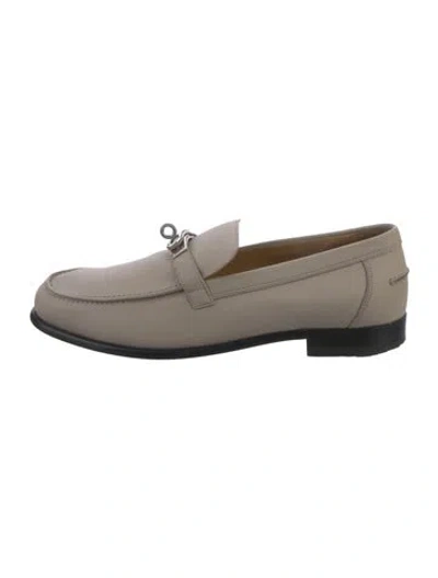 Pre-owned Hermes H Logo Leather Loafers In Grey