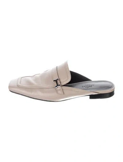 Pre-owned Hermes H Logo Leather Mules In Neutrals