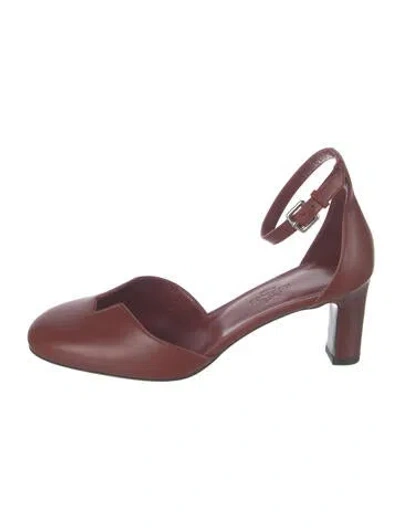 Pre-owned Hermes H Logo Leather Pumps In Burgundy