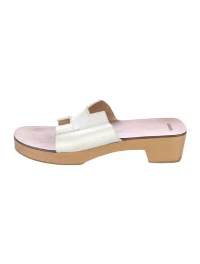 Pre-owned Hermes H Logo Leather Slides In White