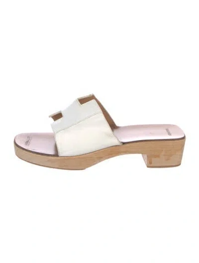 Pre-owned Hermes H Logo Leather Slides In White