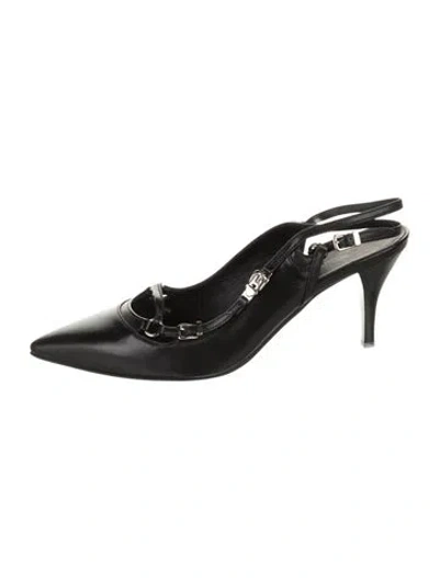 Pre-owned Hermes H Logo Leather Slingback Pumps In Black
