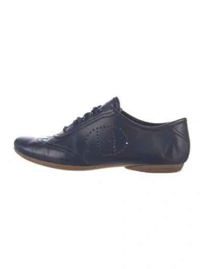 Pre-owned Hermes H Logo Leather Sneakers In Blue