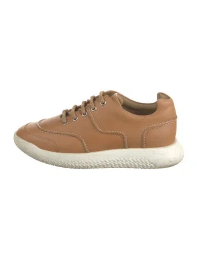 Pre-owned Hermes H Logo Leather Sneakers In Brown