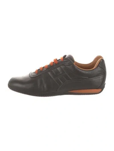 Pre-owned Hermes H Logo Leather Sneakers In Brown