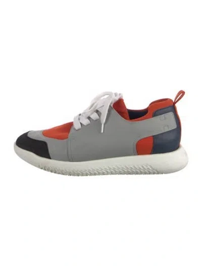 Pre-owned Hermes H Logo Leather Sneakers In Gray