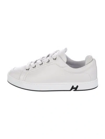 Pre-owned Hermes H Logo Leather Sneakers In White