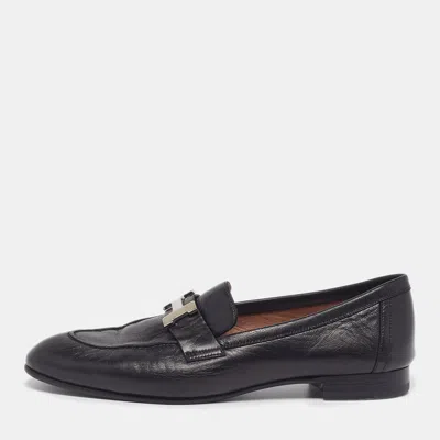 Pre-owned Hermes H Logo Size 37 Black Leather Loafers