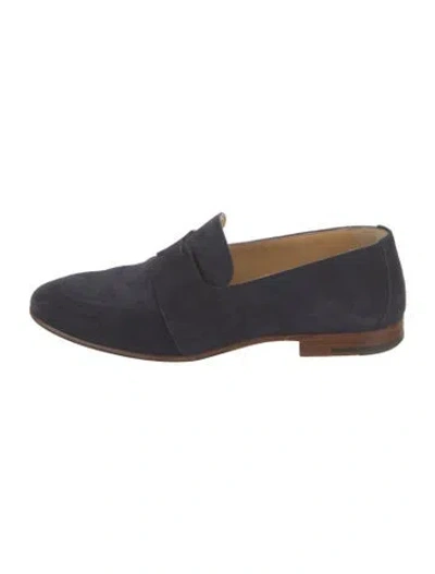Pre-owned Hermes H Logo Suede Dress Loafers In Blue
