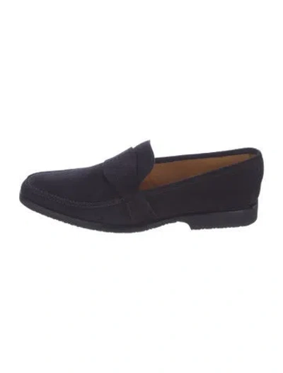 Pre-owned Hermes H Logo Suede Dress Loafers In Blue