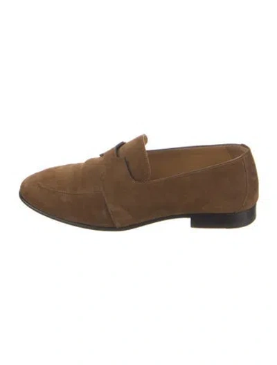 Pre-owned Hermes H Logo Suede Dress Loafers In Brown