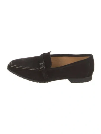 Pre-owned Hermes H Logo Suede Loafers In Black