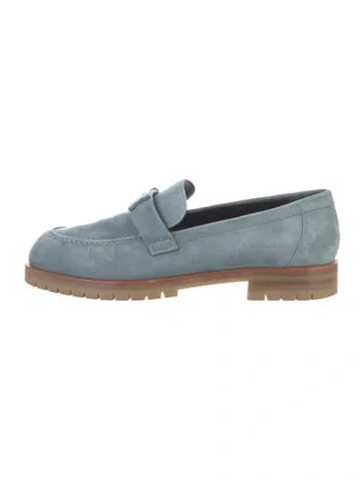 Pre-owned Hermes H Logo Suede Loafers In Blue