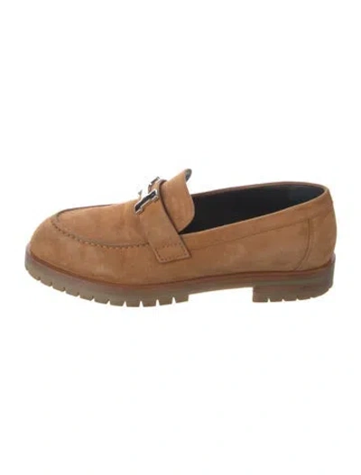 Pre-owned Hermes H Logo Suede Loafers In Brown